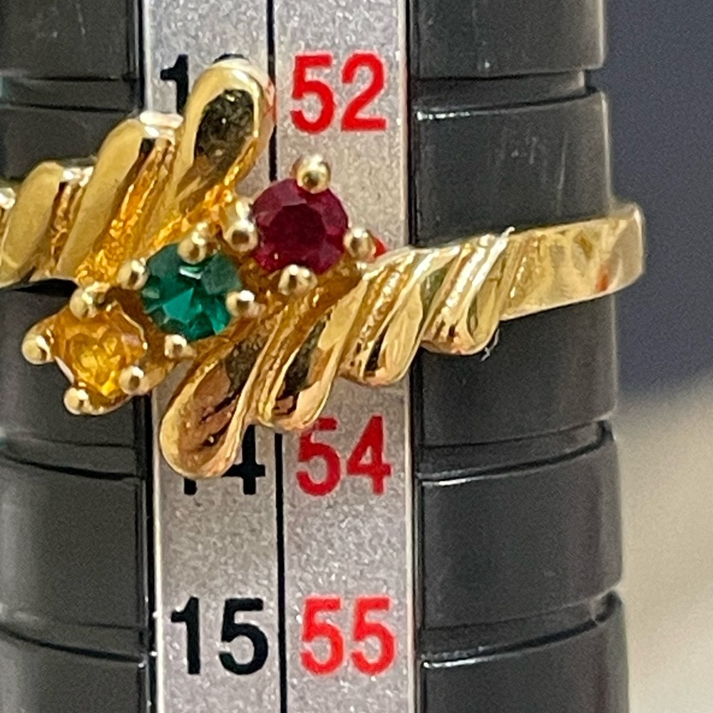 Vintage Gold Plated Multicolor Crystal Ring Size 7 Dainty birthstone Band - Picture 11 of 12